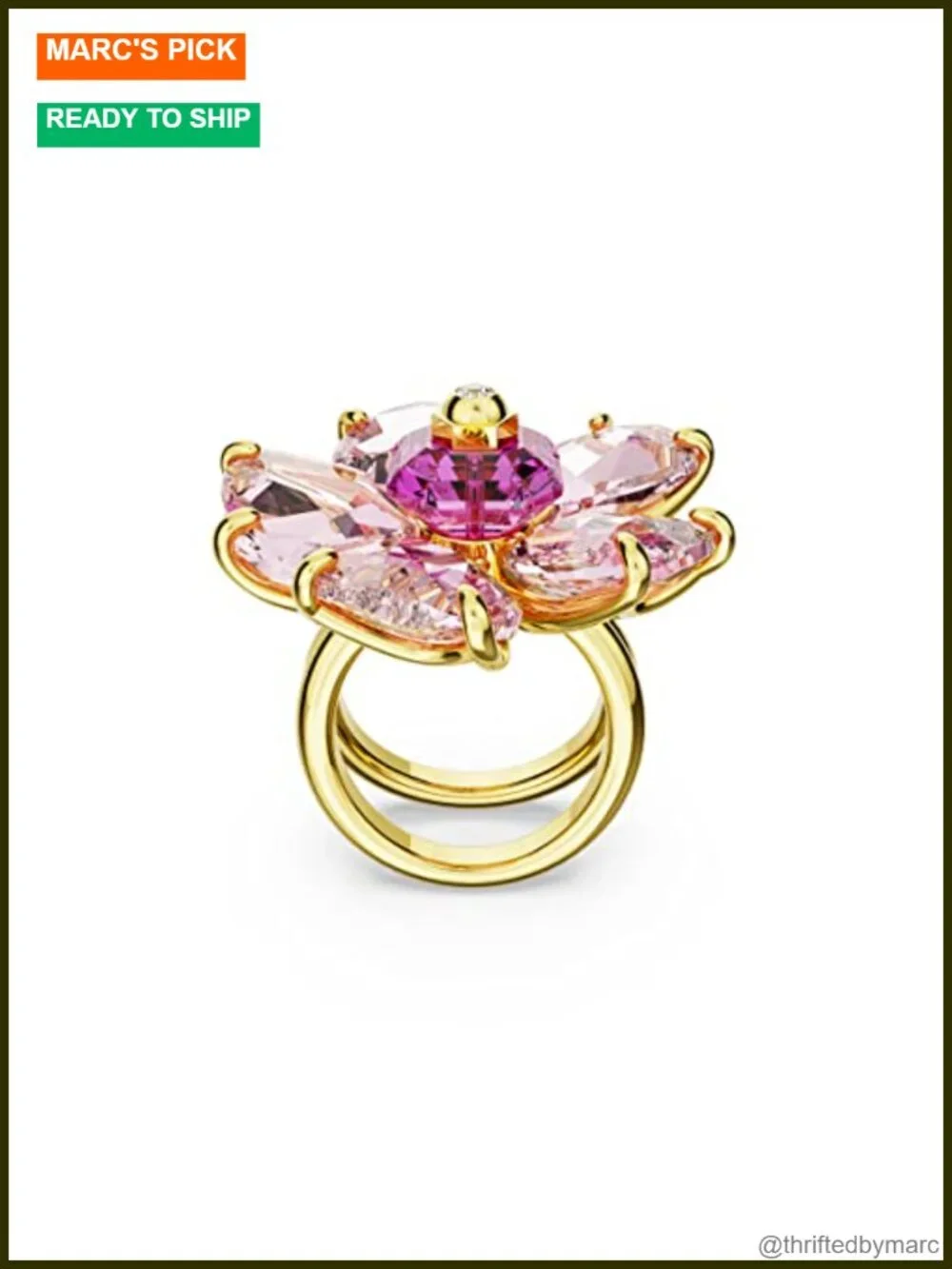 Swarovski Florere Crystal Cocktail Ring Gold-Tone Double Band
